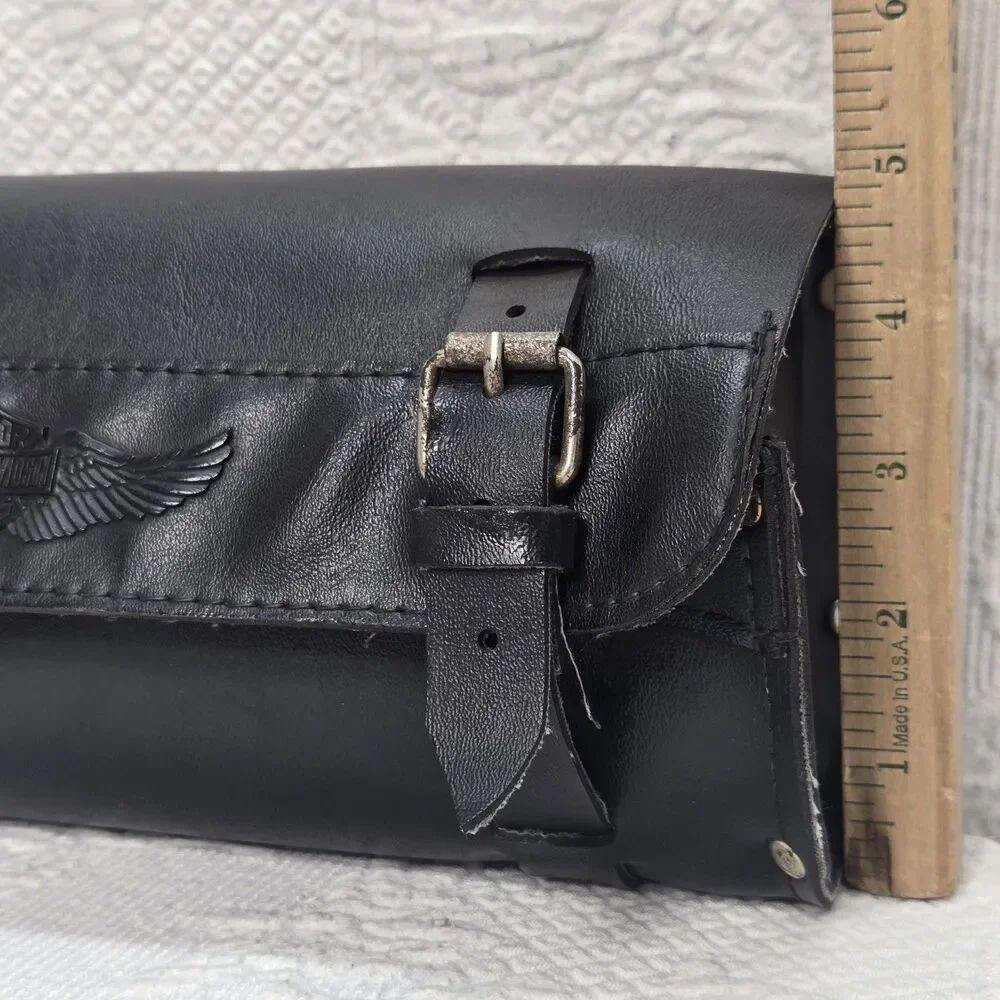 Vintage Harley Davidson Cycle Black Leather Motorcycle Travel Bag Case Biker